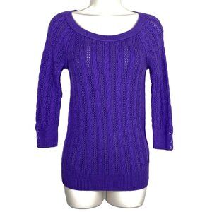 Womens American Eagle Outfitters Sz S Purple 3/4 Sleeve Cable Knit Sweater